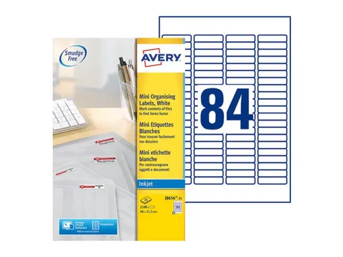 Etiket Avery J8656-25 46x11.1mm Inkjet wit 2100 stuks