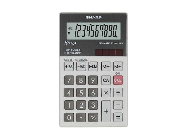 Calculator Sharp ELW211GGY grijs hand 10 digit | RekenmachinesWinkel.nl