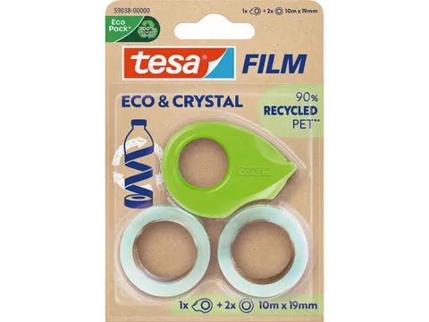 Tesa Eco+Crystal Plakfolie Transparant 19mmX10M 2 Stuks + Dispenser