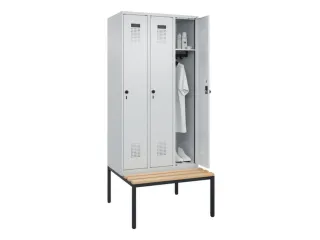 locker met bank,HxBxD 2120x900x815mm,3vak,vak B 300mm,draaigrendel - 1