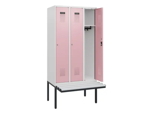 locker met bank,HxBxD 1950x900x815mm,3vak,vak B 300mm,cilinderslot