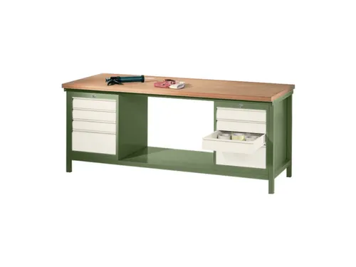 Werkbank 900x2000x700mm 8laden Frame/behuizing Ral6011 Front Ral9010