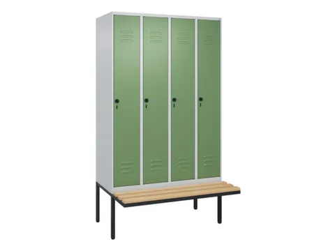 locker met bank,HxBxD 2120x1200x815mm,4vak,vak B 300mm,draaigrendel