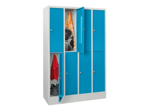 lockerkast,HxBxD 1850x1200x500mm,4x2vakken,RAL7035,front RAL5012