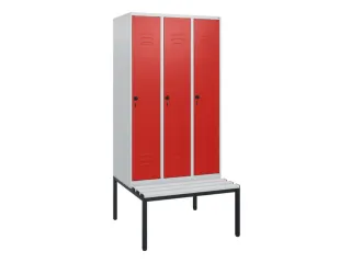 locker met bank,HxBxD 1950x900x815mm,3vak,vak B 300mm,draaigrendel - 1