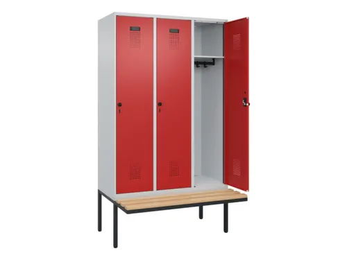locker met bank,HxBxD 2120x1200x815mm,3vak,vak B 400mm,draaigrendel