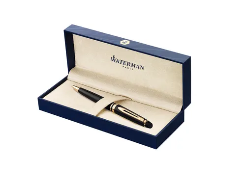 Balpen Waterman Expert Black lacquer GT Medium Blauwe inkt