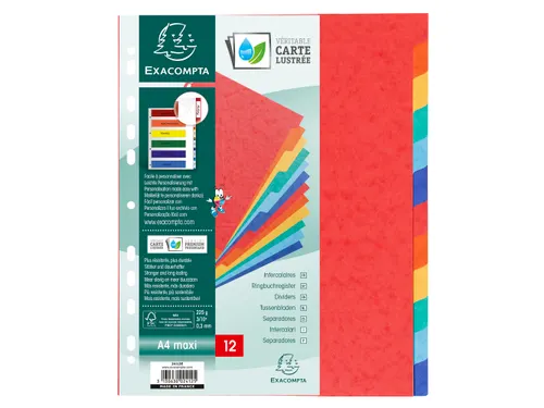 Tabbladen glanskarton 225g 12-delig A4 maxi Assorti