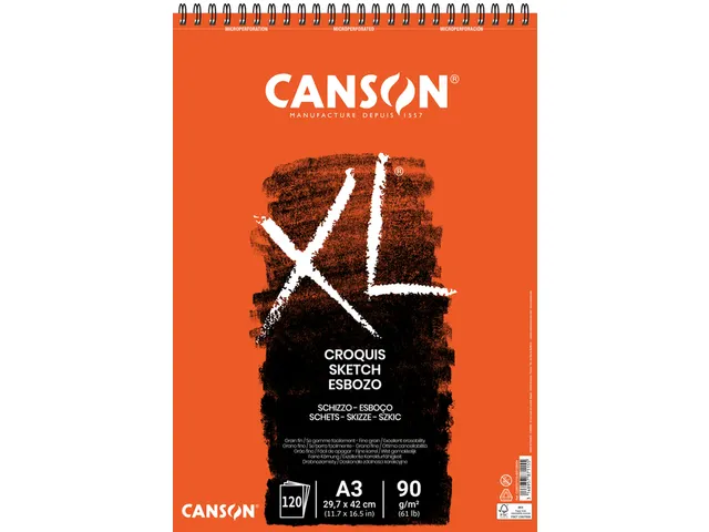 Schetspapier Canson XL Sketch 120vel 90gr A3 ivoorwit