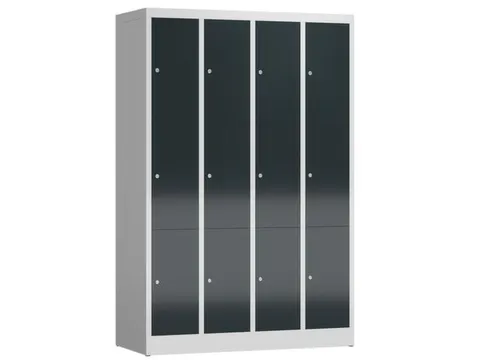 Lockerkast 1800x1185x500mm 4x3 vakken cilinderslot, sokkel, RAL7016