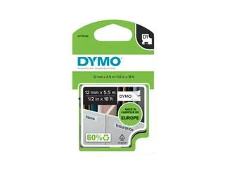 Labeltape Dymo 16959 D1 S718060 12mmx5.5m poly zwart op wit - 1