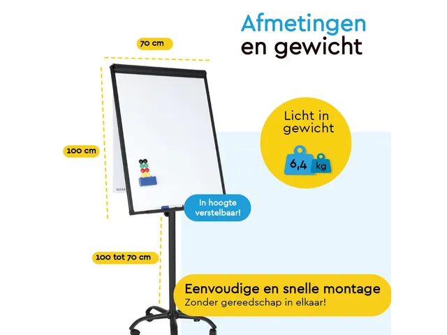BRASQ Flipover Mobiel 70x100cm Magnetisch Zwart inclusief accessoires