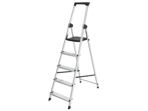 Huishoudtrap BRASQ 5 treden aluminium SLA500 zilver