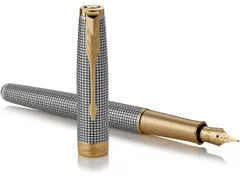 Parker Sonnet vulpen Chiselled Silver GT Fijne punt in Giftbox