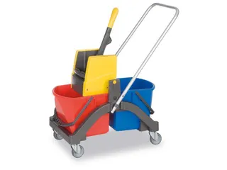 dweilwagen,emmer 2x17l ROOD/BLAUW,frame kunststof,4zwenkwielen - 1