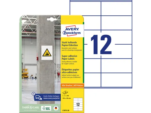 Avery Zweckform L7875 Sterk klevende etiketten A4 105x48mm 240 stuks
