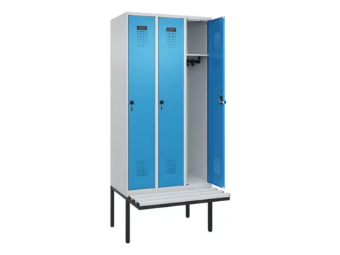 locker met bank,HxBxD 2120x900x815mm,3vak,vak B 300mm,draaigrendel