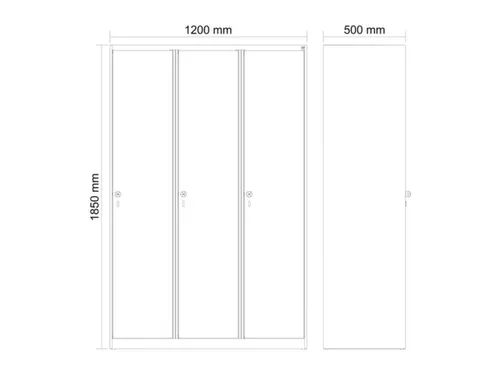 locker,HxBxD 1850x1200x500mm,3vak,vak B 400mm,draaigrendel
