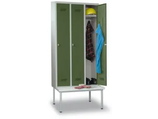 locker met bank,HxBxD 2150x1200x500mm,3vak,RAL7035,front RAL6011 - 1