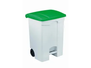 Contitop,mobiele afvalbak met pedaal 70L wit/groen - 1