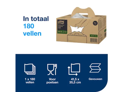 Reinigingsdoek Tork 530172 Heavy-Duty W7 Handybox 180 doeken wit 53017