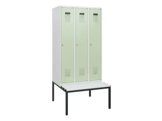 locker met bank,HxBxD 1950x900x815mm,3vak,vak B 300mm,cilinderslot - 2