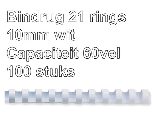 Bindrug GBC 10mm 21-rings A4 wit 100stuks