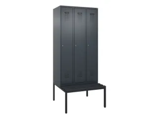 locker met bank,voor scheiding van kleding,HxBxD 2120x900x815mm,3vak - 2