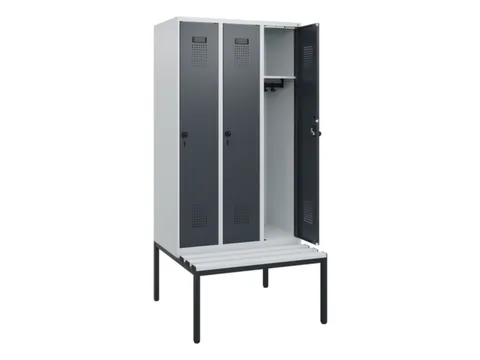 locker met bank,HxBxD 1950x900x815mm,3vak,vak B 300mm,draaigrendel