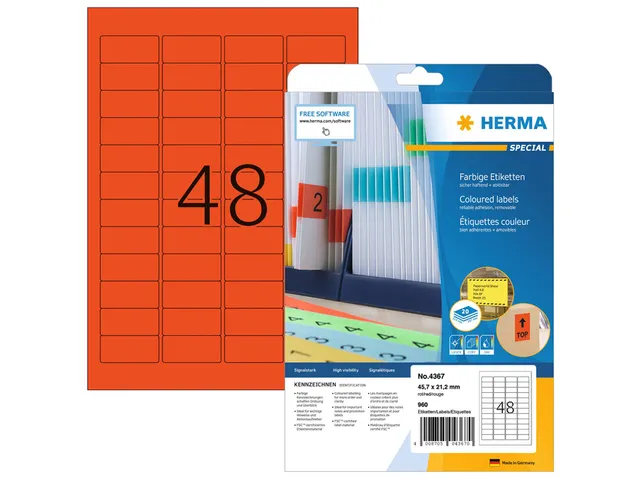 HERMA 4367 Verwijderbare etiketten A4 45,7x21,2mm Rood 960 stuks