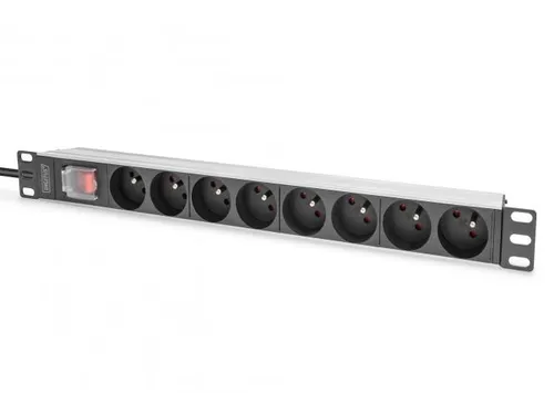 Stekkerdoos met aluminium profiel en schakelaar 1U 8-voudig CEE 7/5