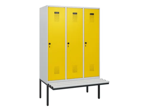 locker met bank,HxBxD 1950x1200x815mm,3vak,vak B 400mm,draaigrendel