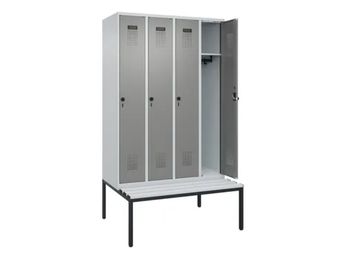 locker met bank,HxBxD 2120x1200x815mm,4vak,vak B 300mm,draaigrendel