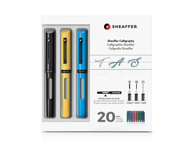 Kalligrafiepen SHEAFFER zwart, blauw,geel maxi penpunt F/M/B