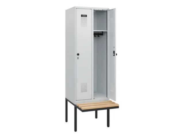 locker met bank,HxBxD 1950x600x815mm,2vak,vak B 300mm,draaigrendel
