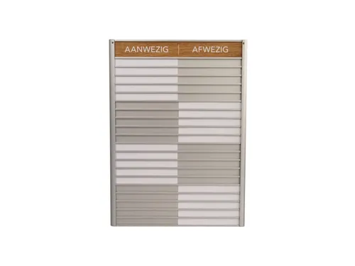 Menoor In-Uit bord 20 namen Aluminium Aanwezig/Afwezig Houtlook