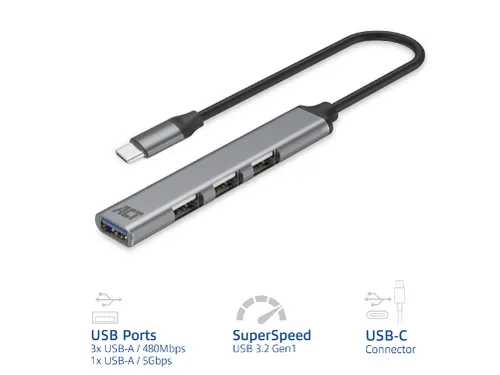 Hub ACT USB-C 3x USB-A 2.0 en 1x USB-A 3.0