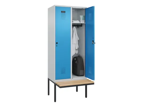 locker met bank,HxBxD 2120x800x815mm,2vak,vak B 400mm,draaigrendel