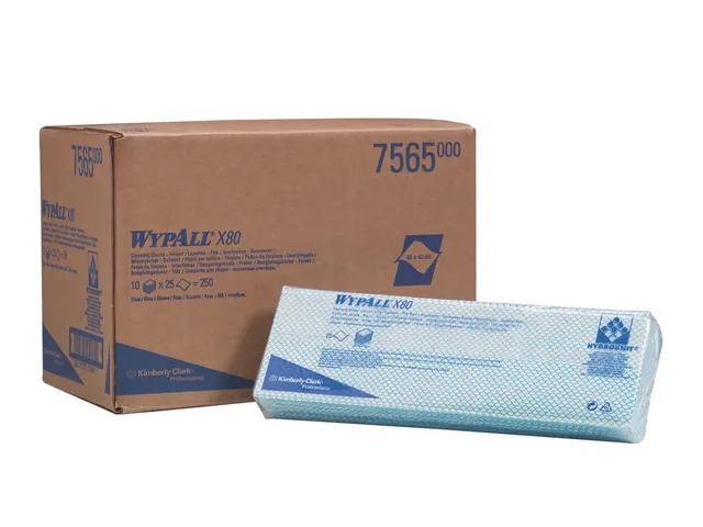 Wypall X80 werkdoek 7565 1-laags blauw 35x42cm gevouwen