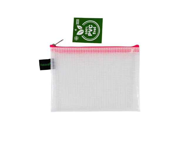 Trousse Foldersys A6 EVA transp sans PVC fermeture éclair rose fluo