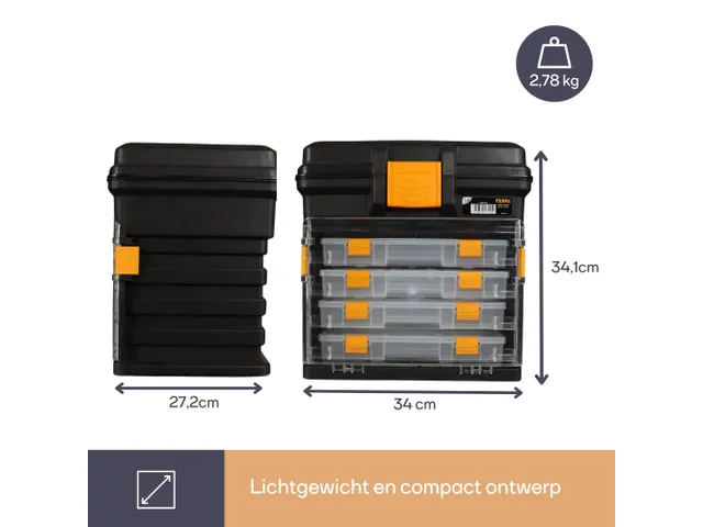 Multifunction Opbergkoffer PP met sorteerdozen 34x27x34cm Zwart/Geel