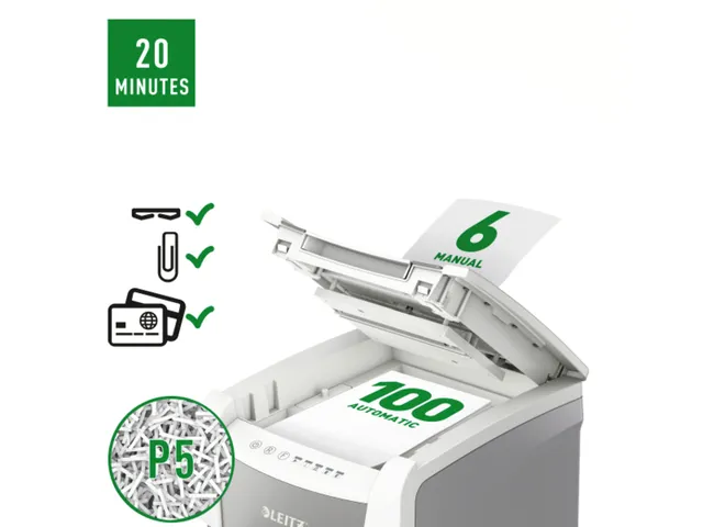 Papiervernietiger Leitz IQ Auto+ Small Office 100 P-5 snippers 2x15mm