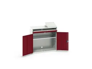 pc-kast 1130x1050x550mm toetsenbordblad RAL7035 + RAL3004 - 2