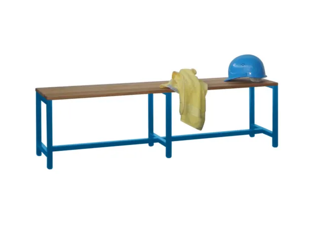 banc-patère,LxP 1500x370mm,barrettes en bois hêtre,piètement RAL501