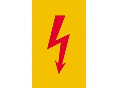 waarschuwingsbord,v. binnen/buiten,Spanningsteken,harde PVC,geel/zwart