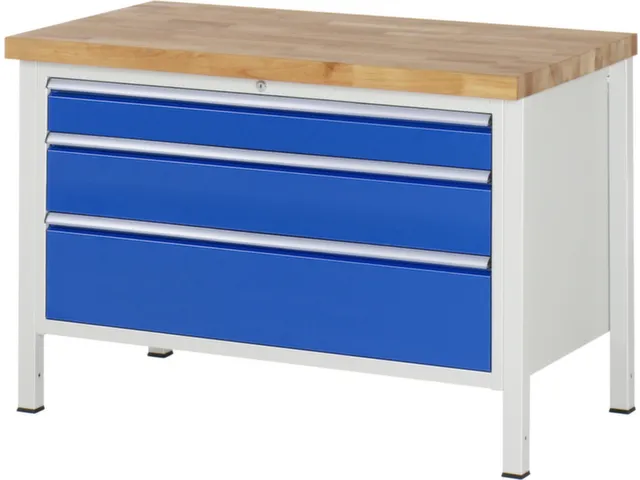 werkbank,HxBxD 840-1040x1250x700mm,beukblad,draagverm. 1250kg,4voeten