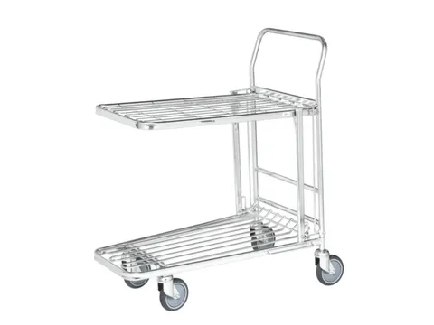 Ruimtebesparende Wagen,Draagverm. 300Kg,Stalen Schorenplaat,Duwbeugel