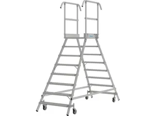 bordestrap,verrijdbaar,bordes H 1,95m,2x8treden,aluminium,4zwenkwielen - 3