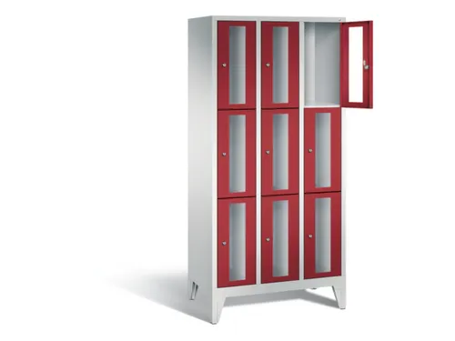 lockerkast 1850x900x500mm 3x3 vakken Cilinderslot Poten, RAL3003