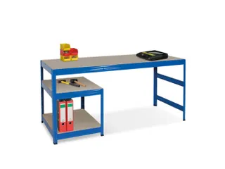 montagetafel,HxBxD 750x1800x600mm,blad hout,4voeten RAL5010,2legborden - 1